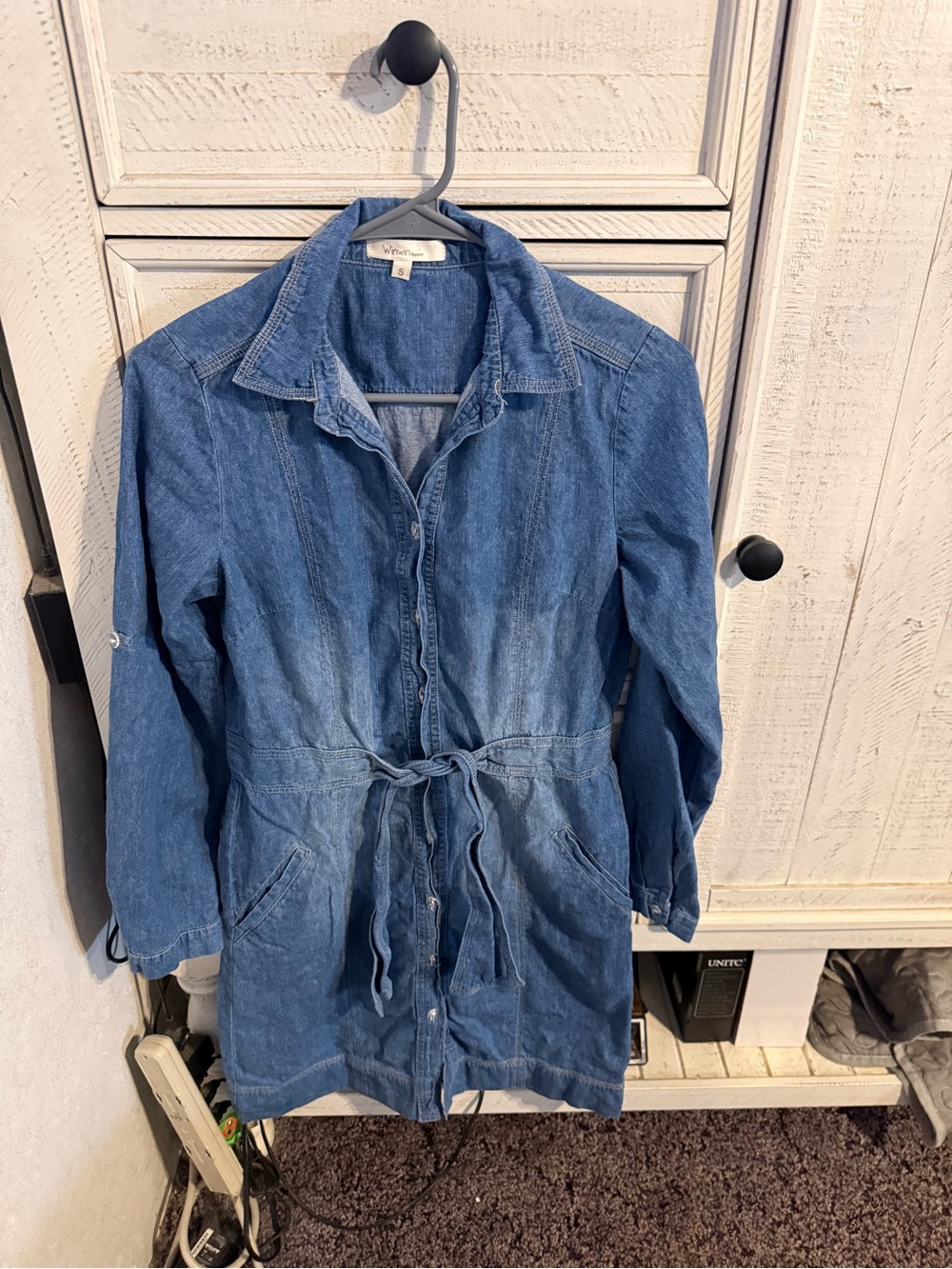 WinWin Blue Denim Long Sleeve Tie-Waist Dress